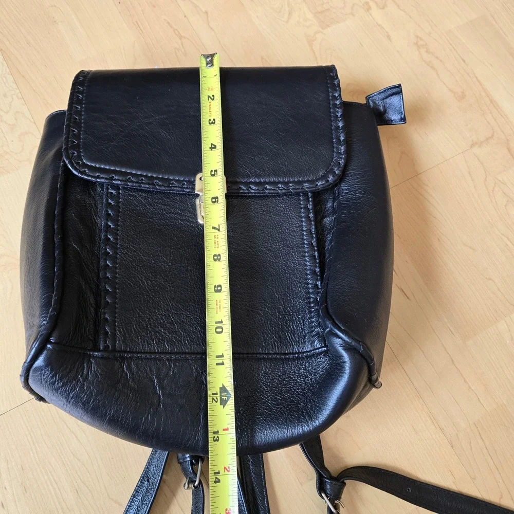 Genuine Leather Backpack Purse Black Whipstitch Made in Mexico Gold‎ Hardware
